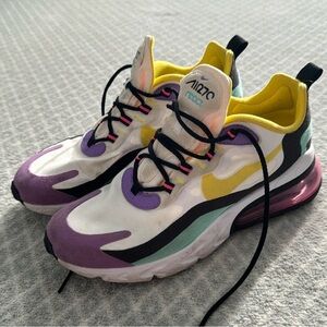 Nike Air Max 270 React White Purple Yellow Athletic Shoes